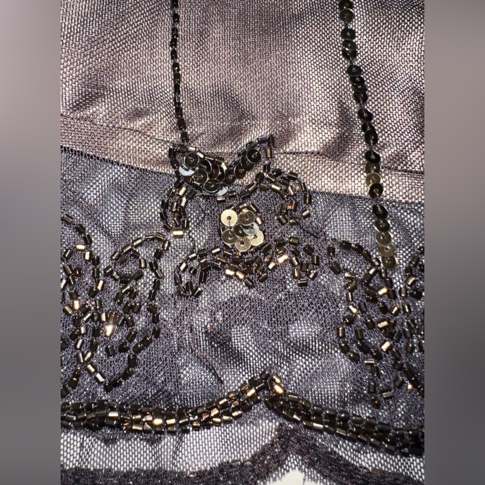 Gorgeous Gatsby style lace and satin tan gold slip skirt w/ sequin overlay. Y2K - Picture 12 of 16